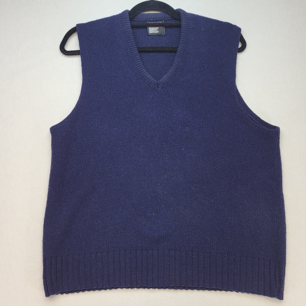 VTG Robert Bruce‎ Sweater Vest Mens Large Blue Wool Blend V-Neck Classic